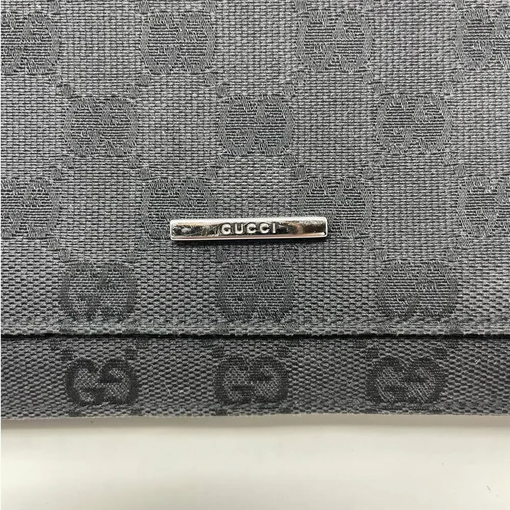 Gucci Vintage Monogram GG Flap Shoulder Bag Baguette Canvas Leather Black Silver - Picture 14 of 17